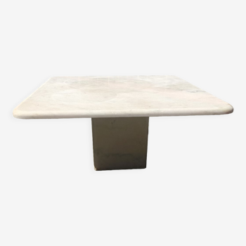 Square or side table in veined white marble, vintage