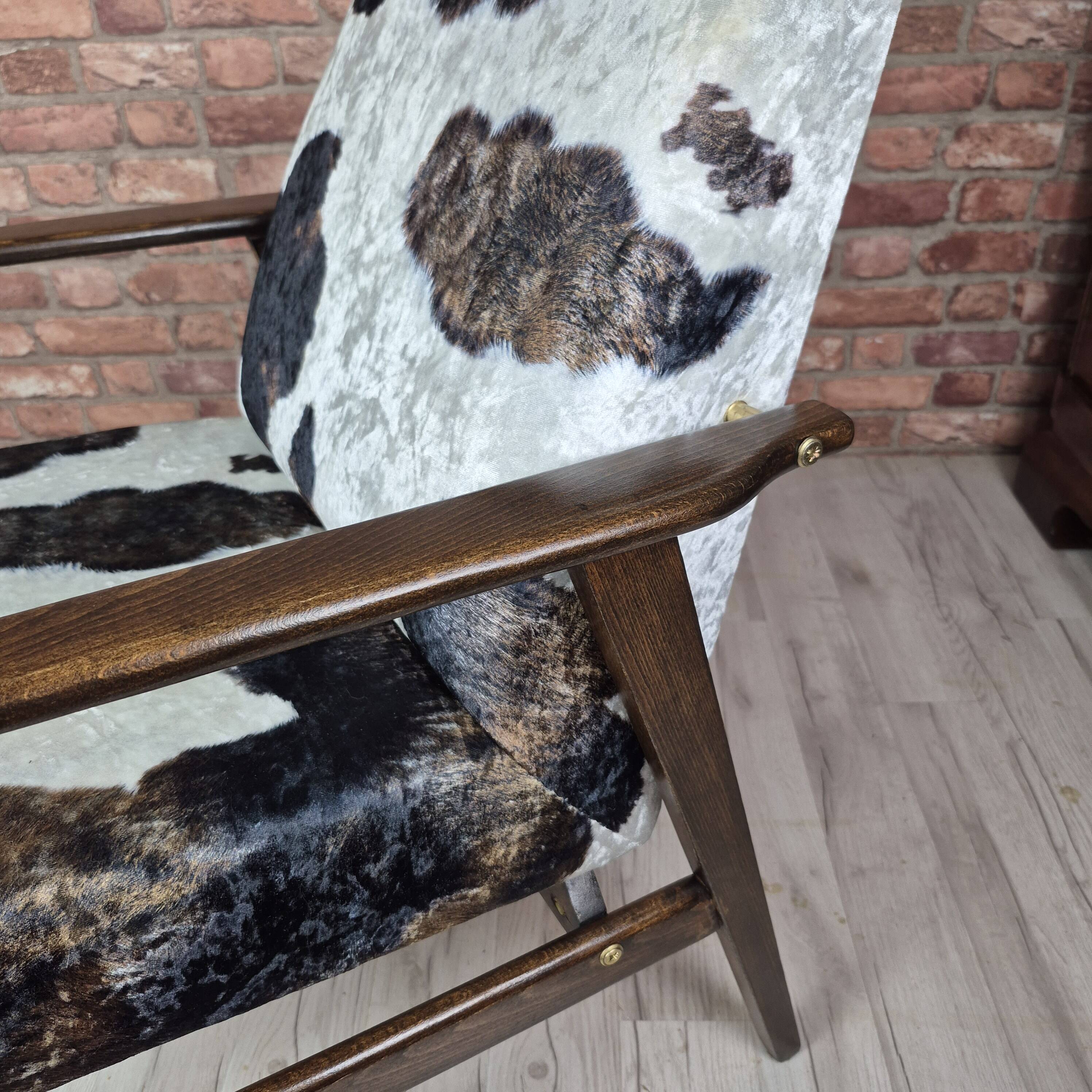 Restored Mid Century Armchair Type 300-227 Cowhide Velour 1970s
