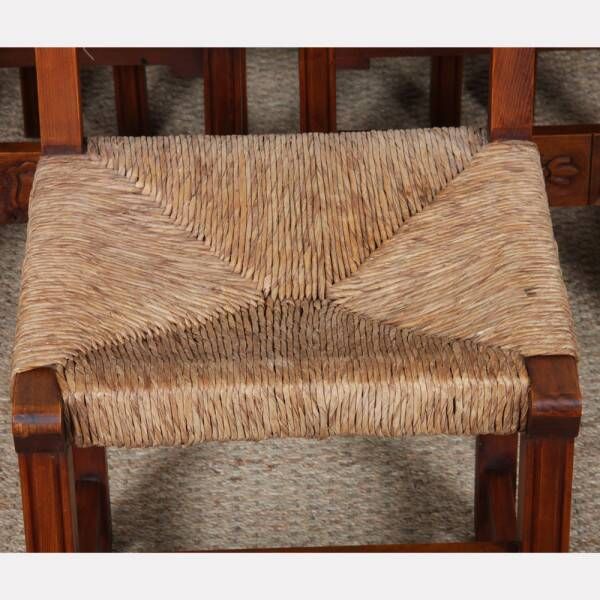 Ensemble de 6 chaises paillées en bois, travail français, 1950