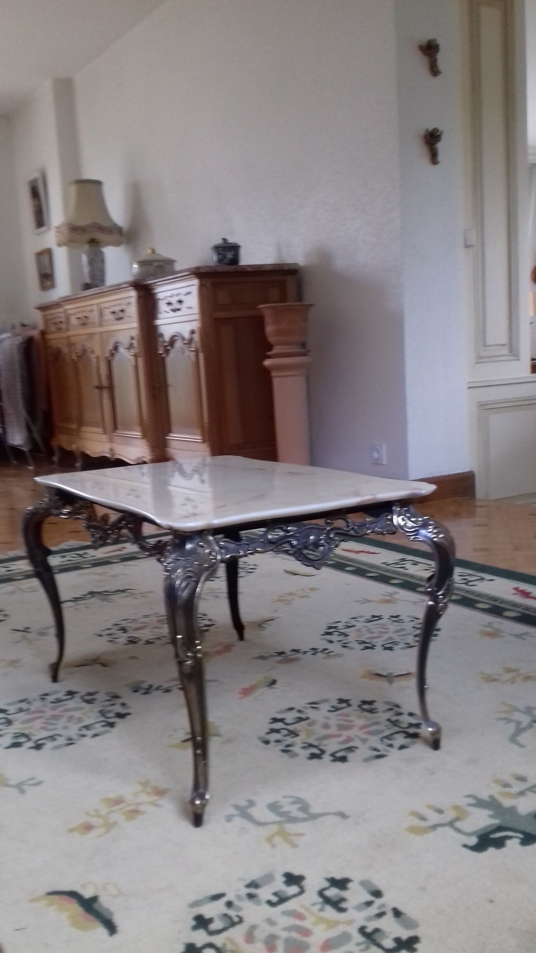 Bronze coffee table and marble tray