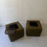Pair of cinna bedside tables in foam and smoked plexiglass, ligne roset 1970