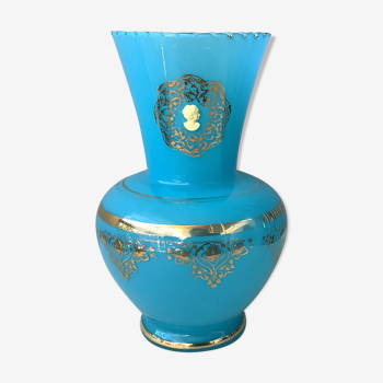 Florentine blue opaline vase Italy - Mid Century