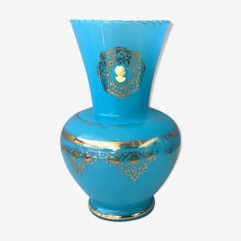 Vase en opaline bleu florentin Italie - Mid Century