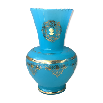 Vase en opaline bleu florentin Italie - Mid Century