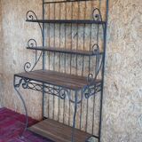 Wrought iron and wood baker shelves