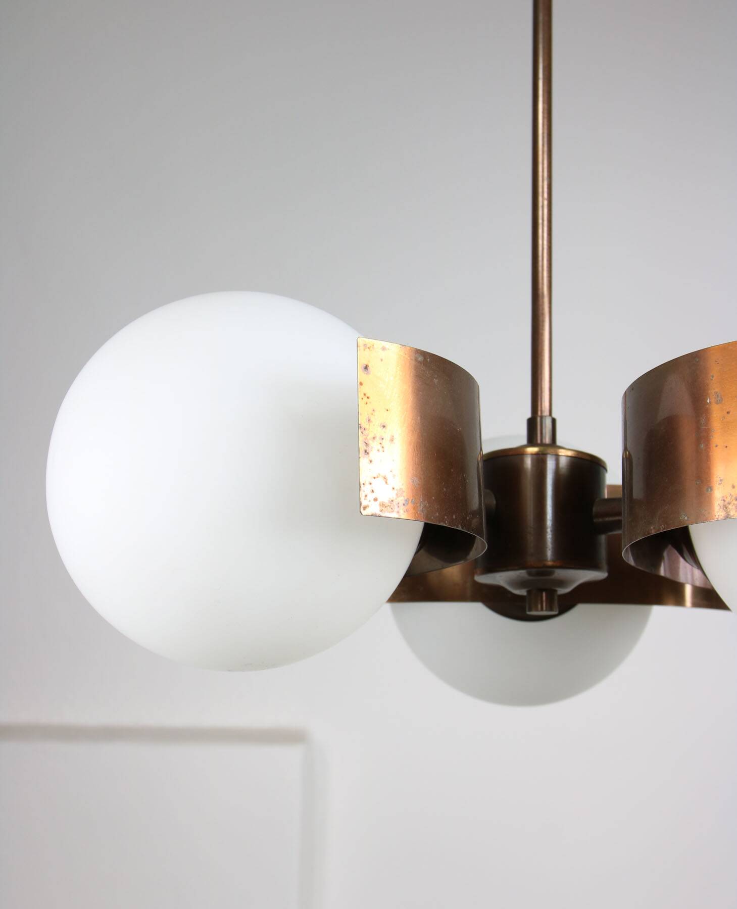 Vintage Italian Copper & Opaline Glass Chandelier