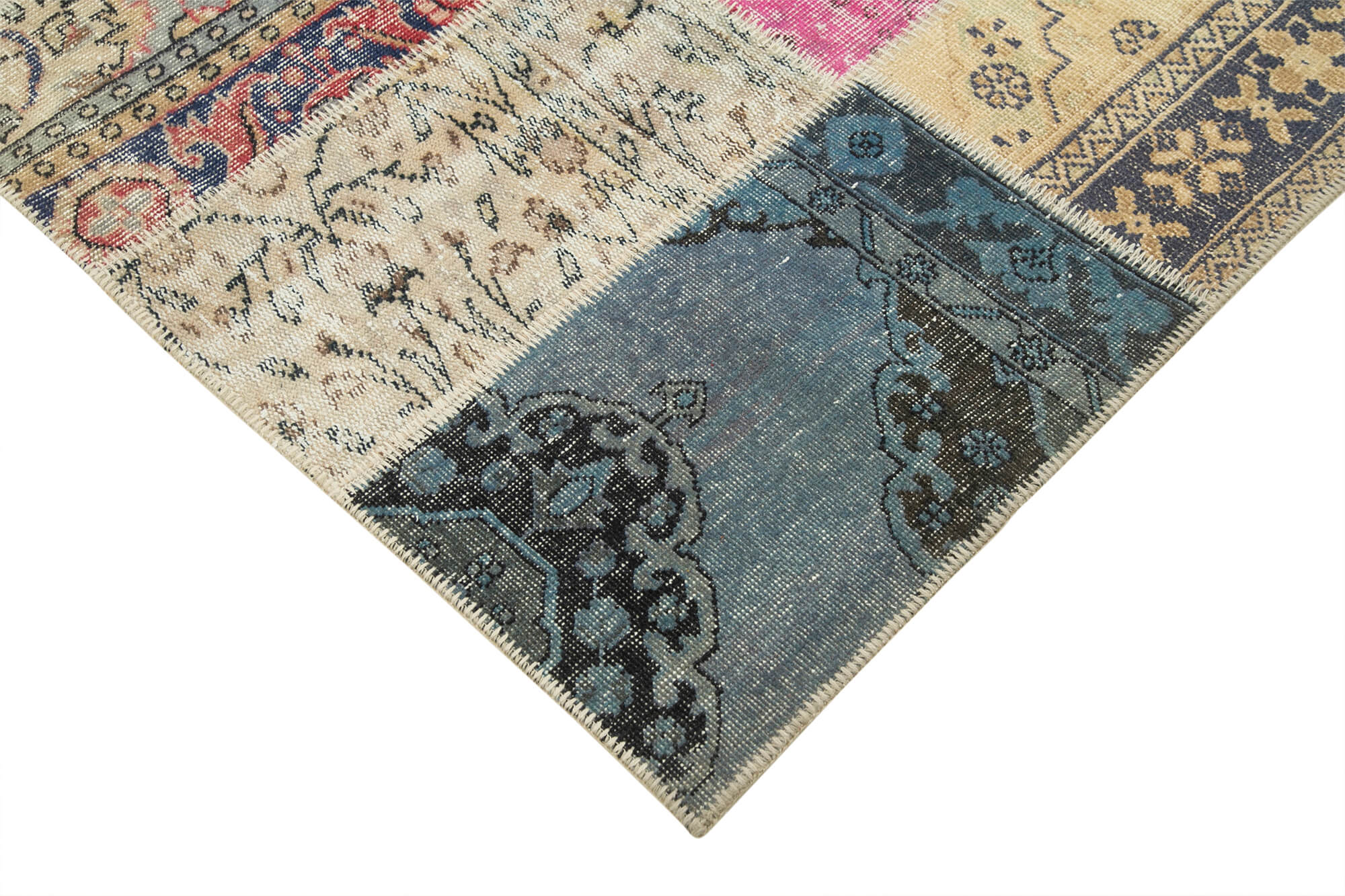 Hand-Knotted Oriental Overdyed 209 cm x 298 cm Multicolor Patchwork Carpet