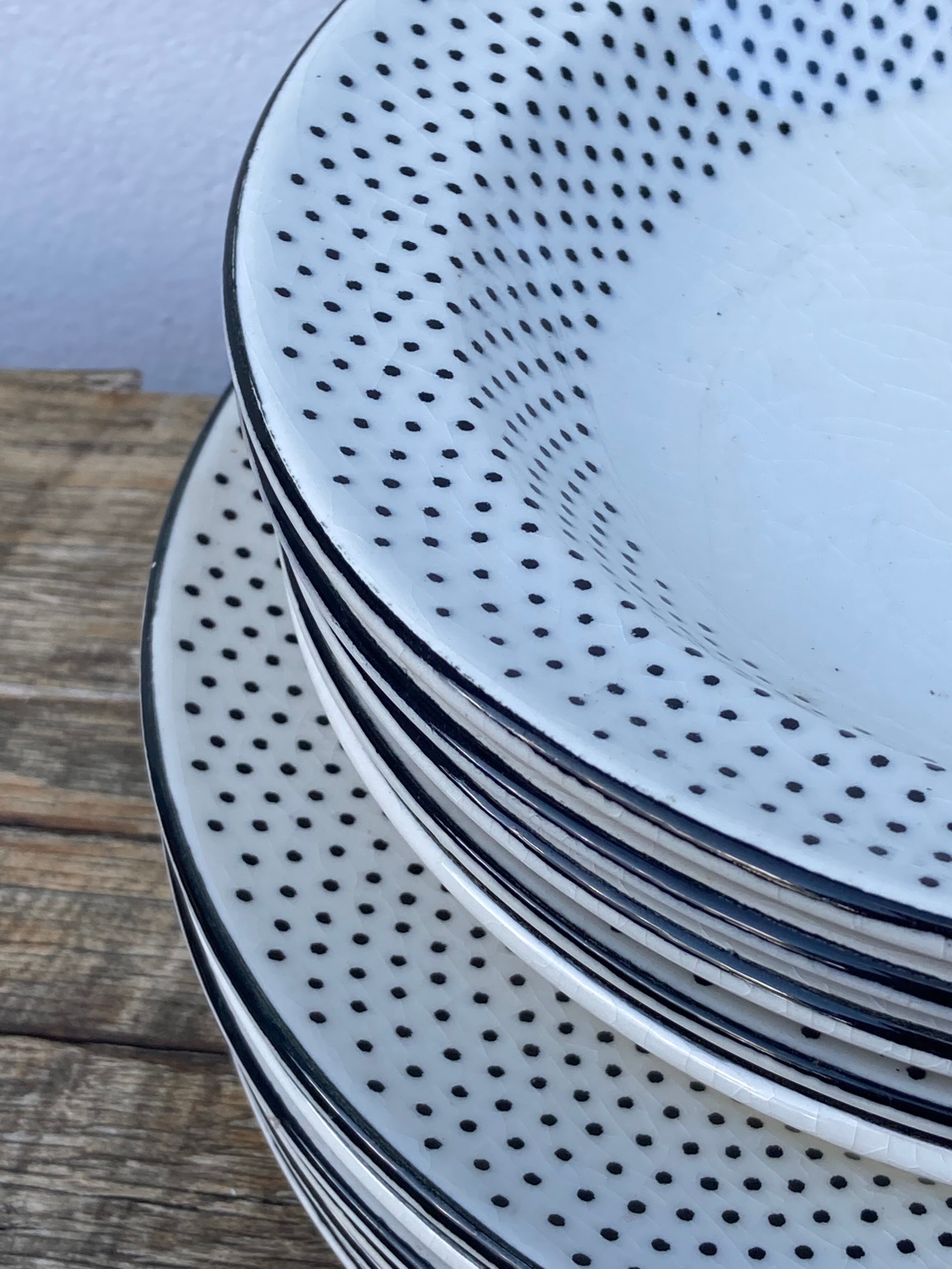 Gien service for 6 people with black polka dots: soup plates and flat plates