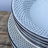 Gien service for 6 people with black polka dots: soup plates and flat plates