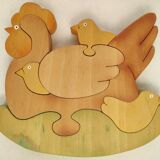 Hen chicks antique wooden puzzle to pose decorative