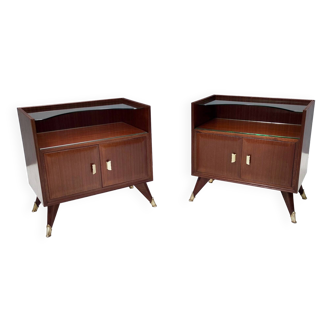 Pair of Vintage Elegant Wooden Nightstands with a Crystal Top Shelf