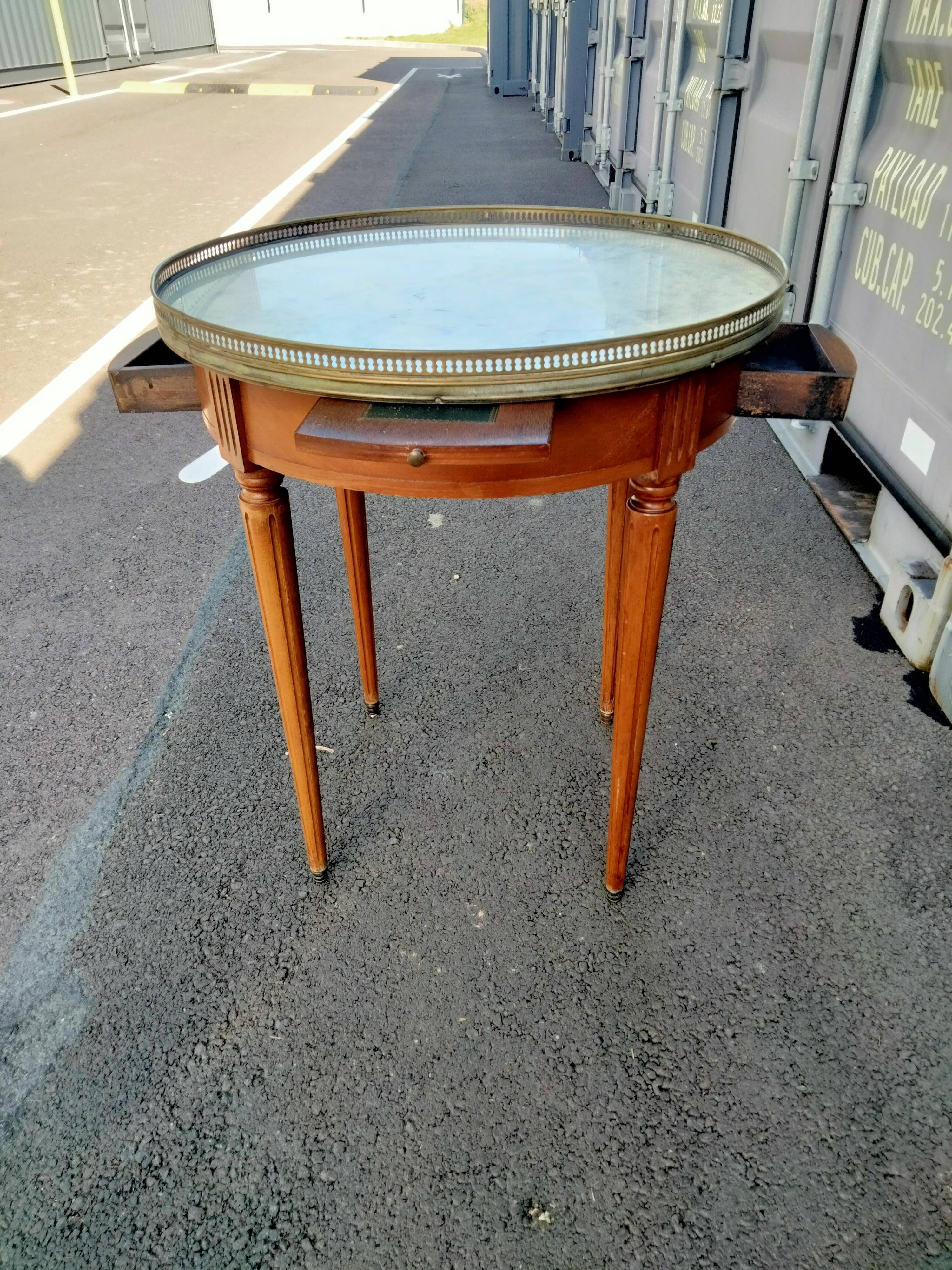 High table old hot water bottle Louis XVI style with marble top