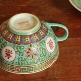 Ancienne tasse chinoise et sous tasse mun shou