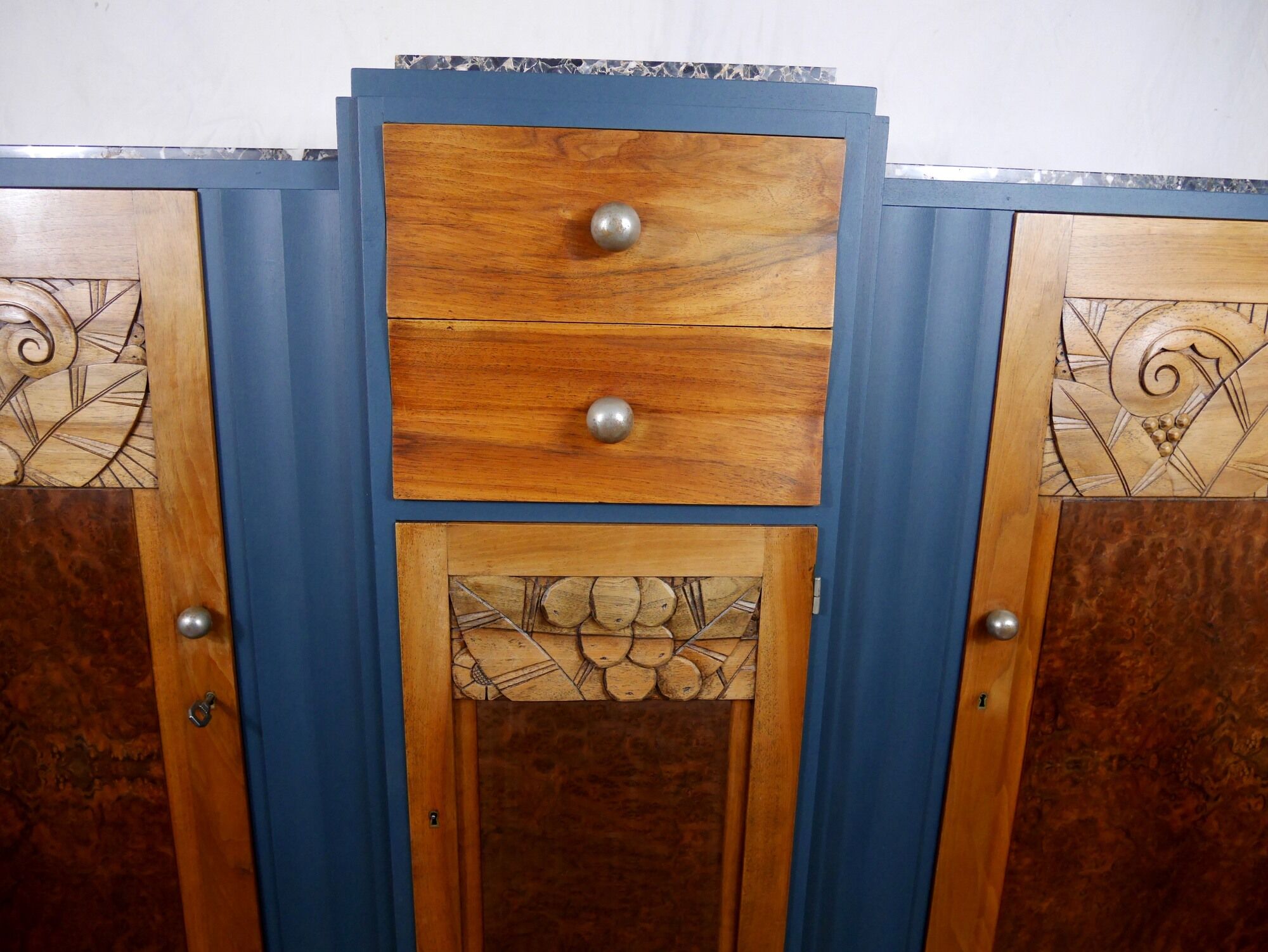 Sideboard Enfilade mirror Art Deco with floral motifs marble top