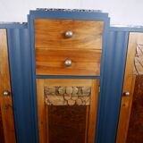 Buffet enfilade miroir art deco a motifs floral dessus marbre