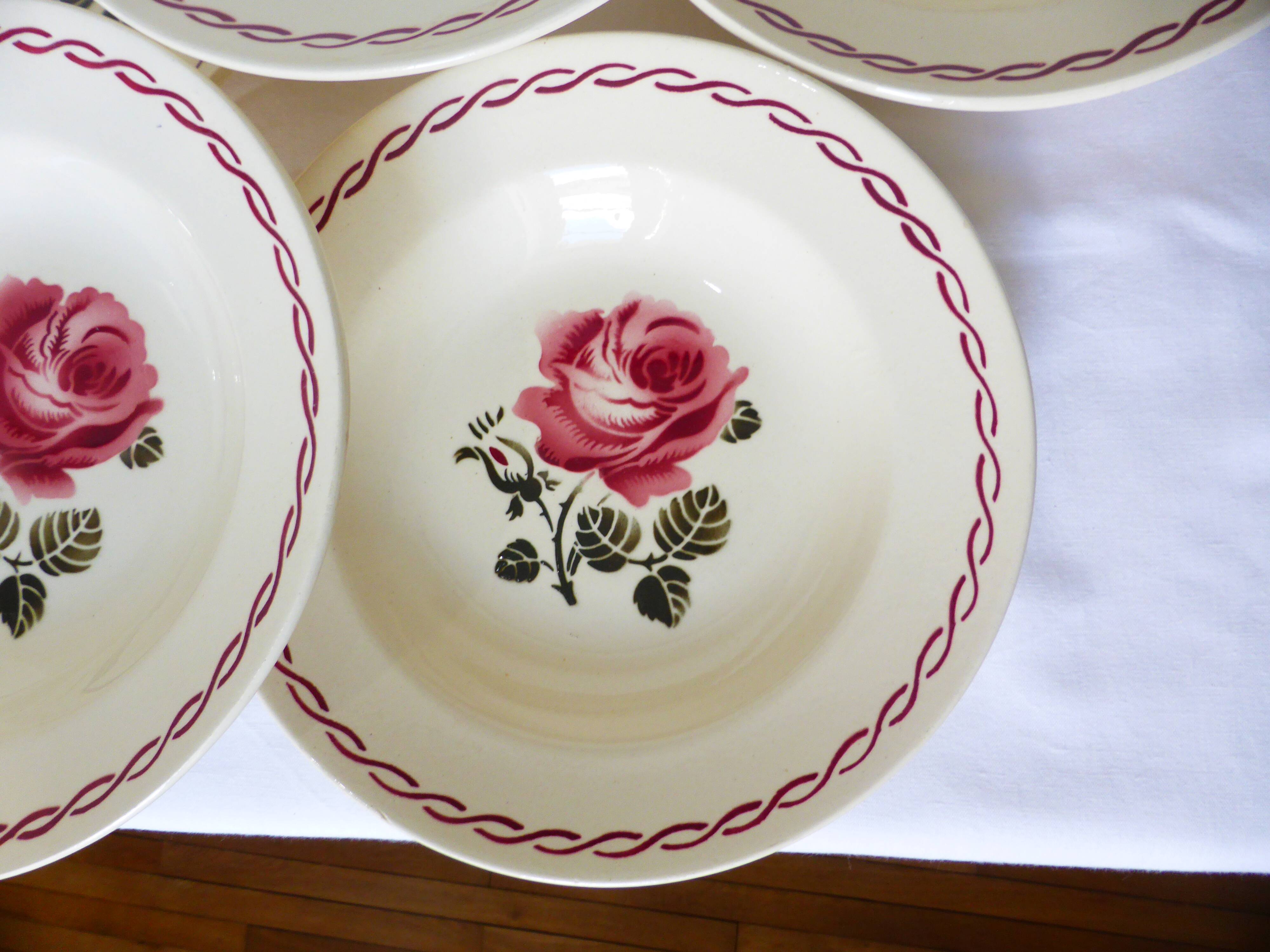 6 vintage Badonviller soup plates, Germaine model 220635