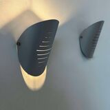 Pair of vintage adjustable wall lights, curved striated metal, France 1980
