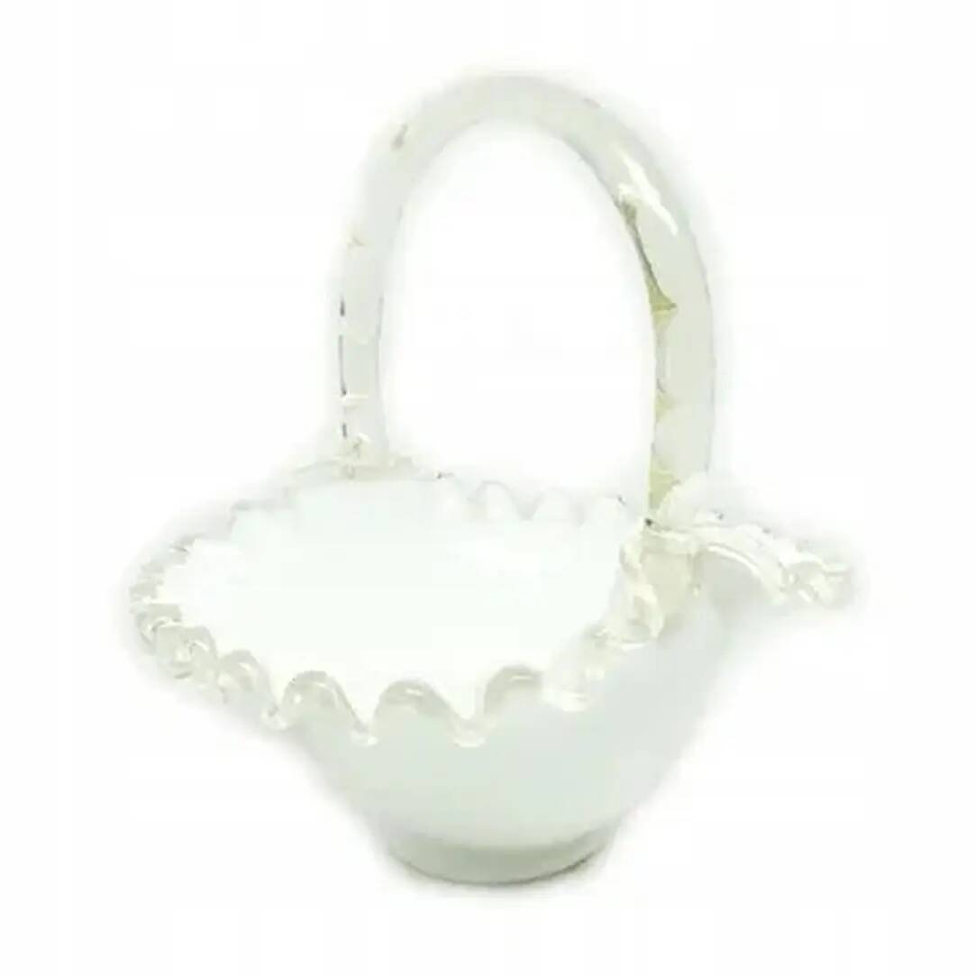 Decorative basket, white glass, Poland, 1970s