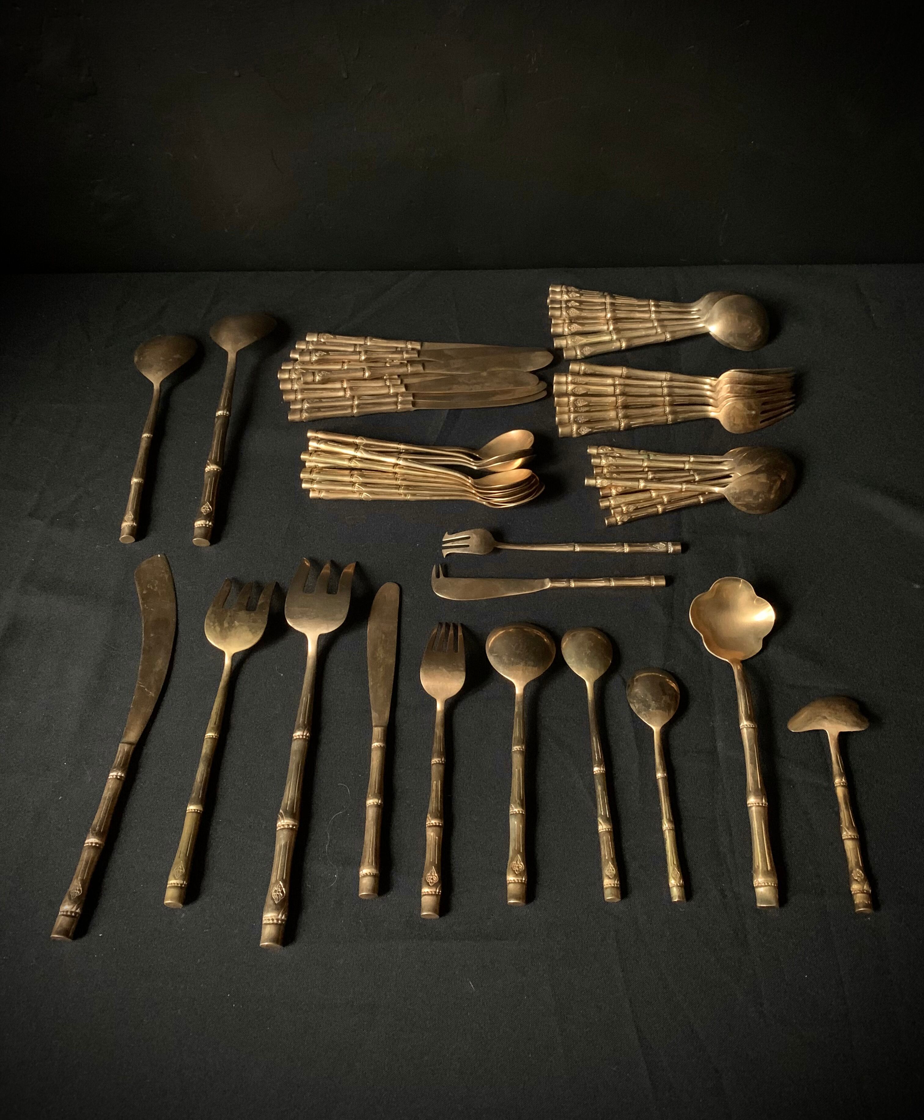 Couverts de table 12 personnes laiton bambou