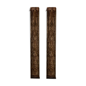 Pair Of Half Columns In Sculpted Pine, Late 17th Century