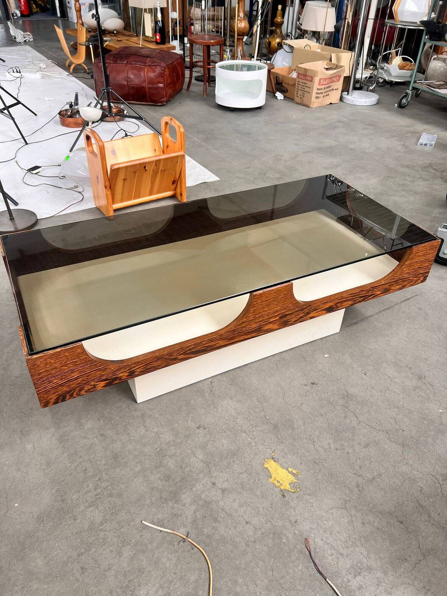 Vintage Space Age Coffee Table with Smoke Glass Table Top, 1960s