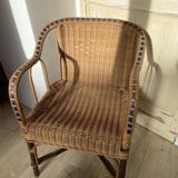 Set of 2 vintage rattan and wicker armchairs