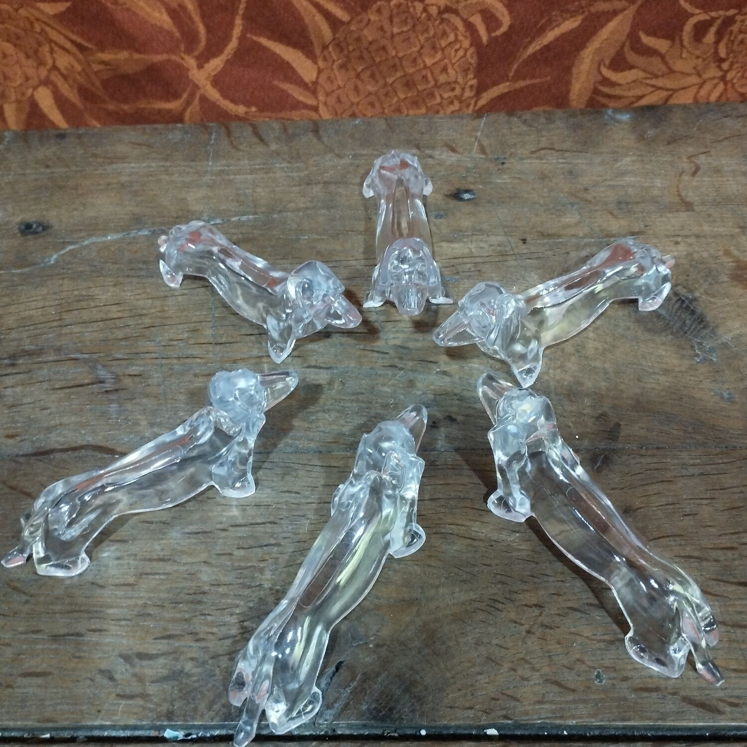 Set of 6 vintage knife holders in the shape of a dog Basset Dachshund