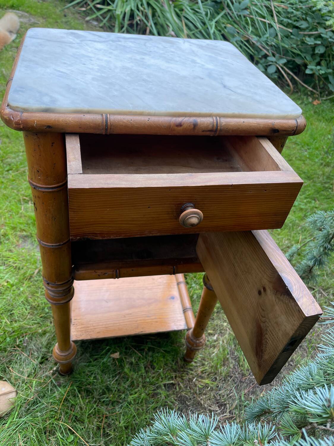 Bamboo and marble bedside table