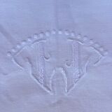 Old white linen sheet monogram TT 222 X 300 cm