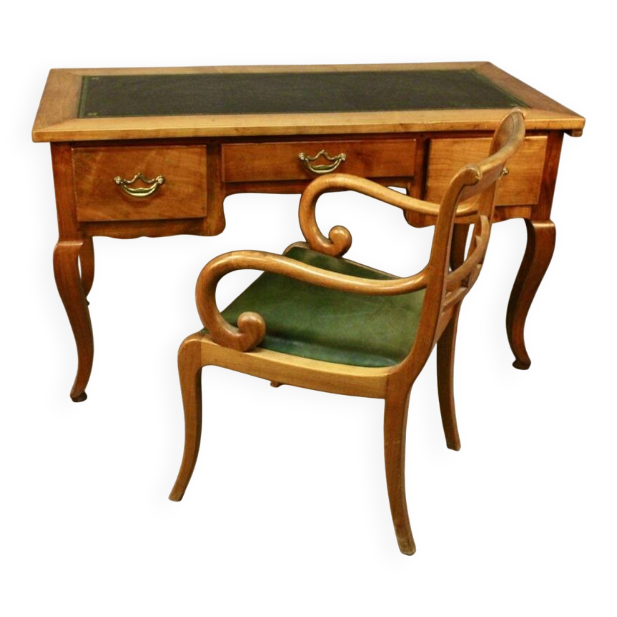 Bureau plat en merisier et son fauteuil