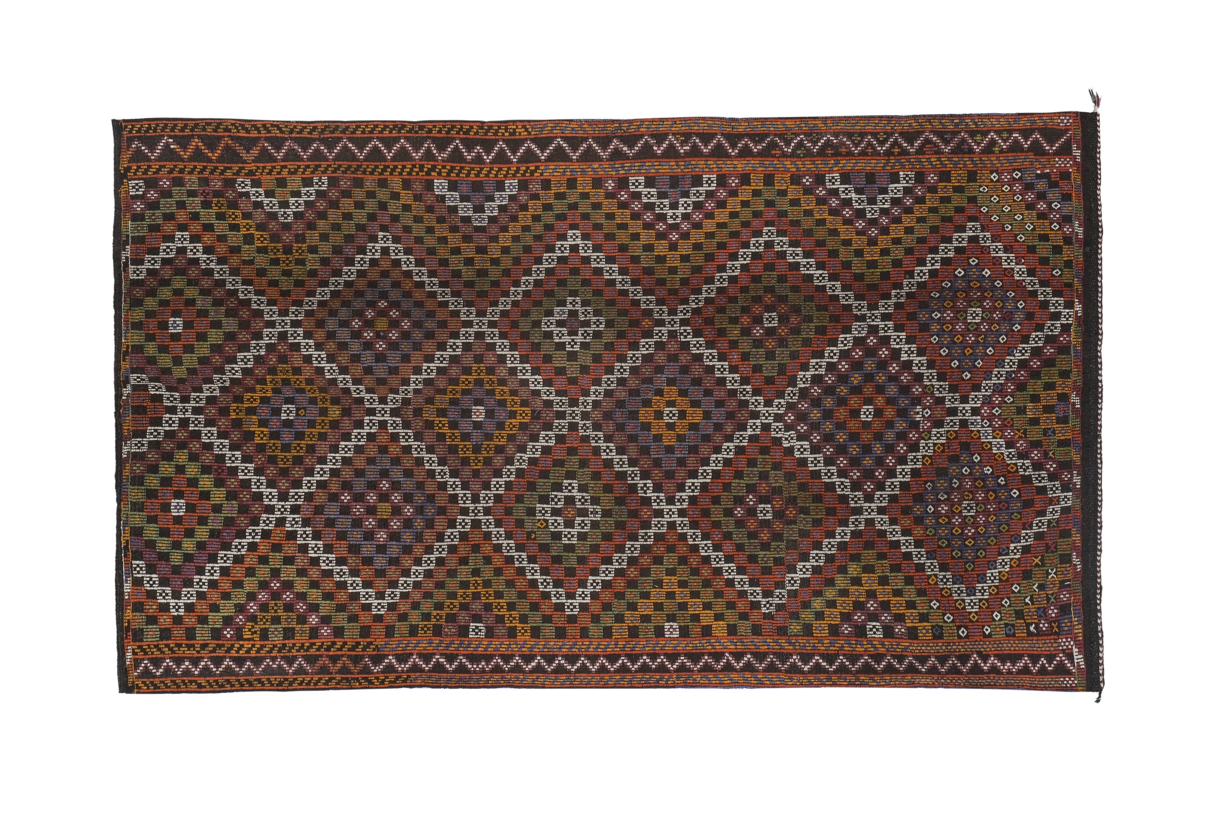 Turkish Geometric Jajim Flat-Weave Textile - Dining Room Kilim 5'3" X 8'10"