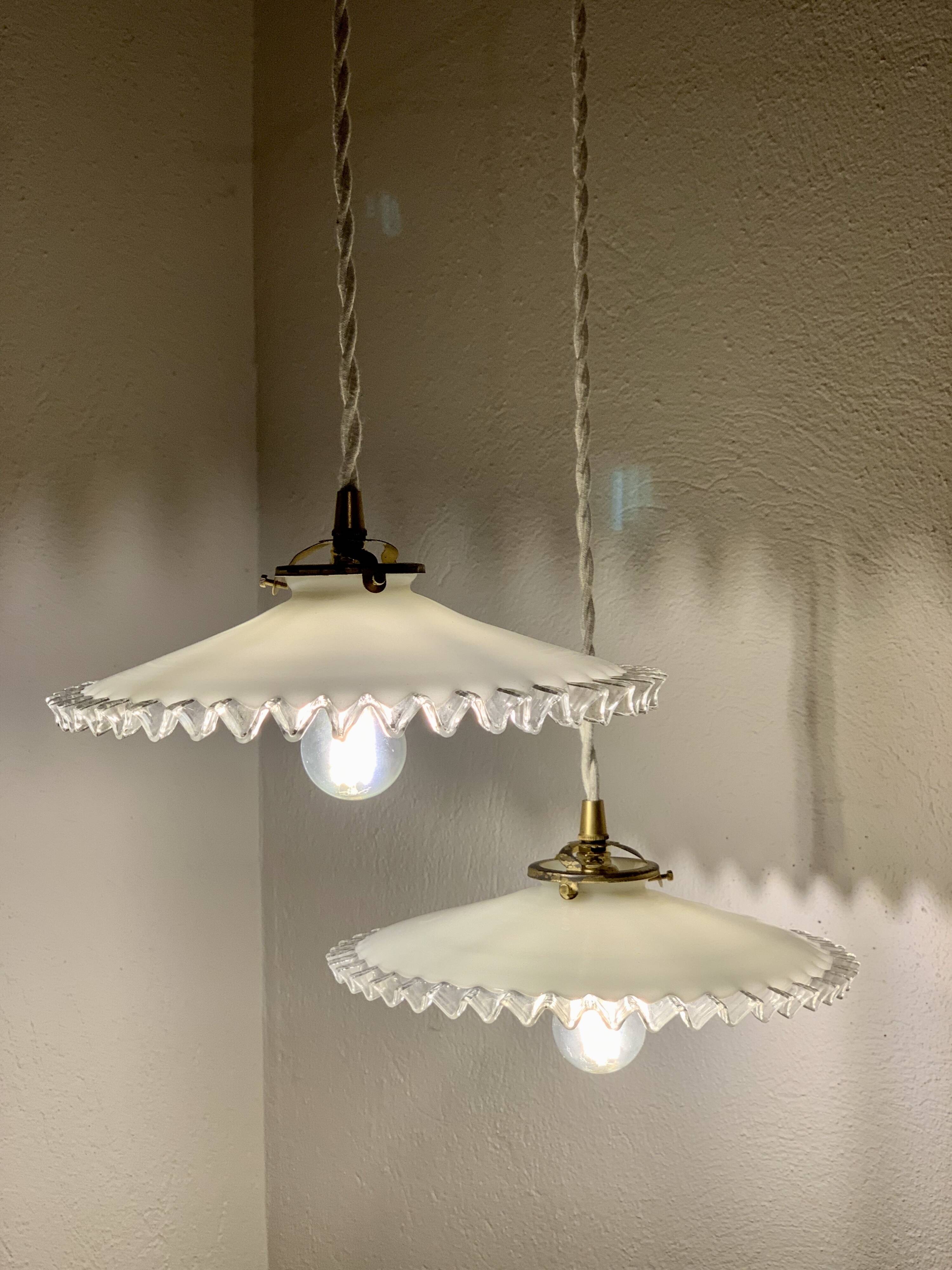 Pair of serrated opaline pendants