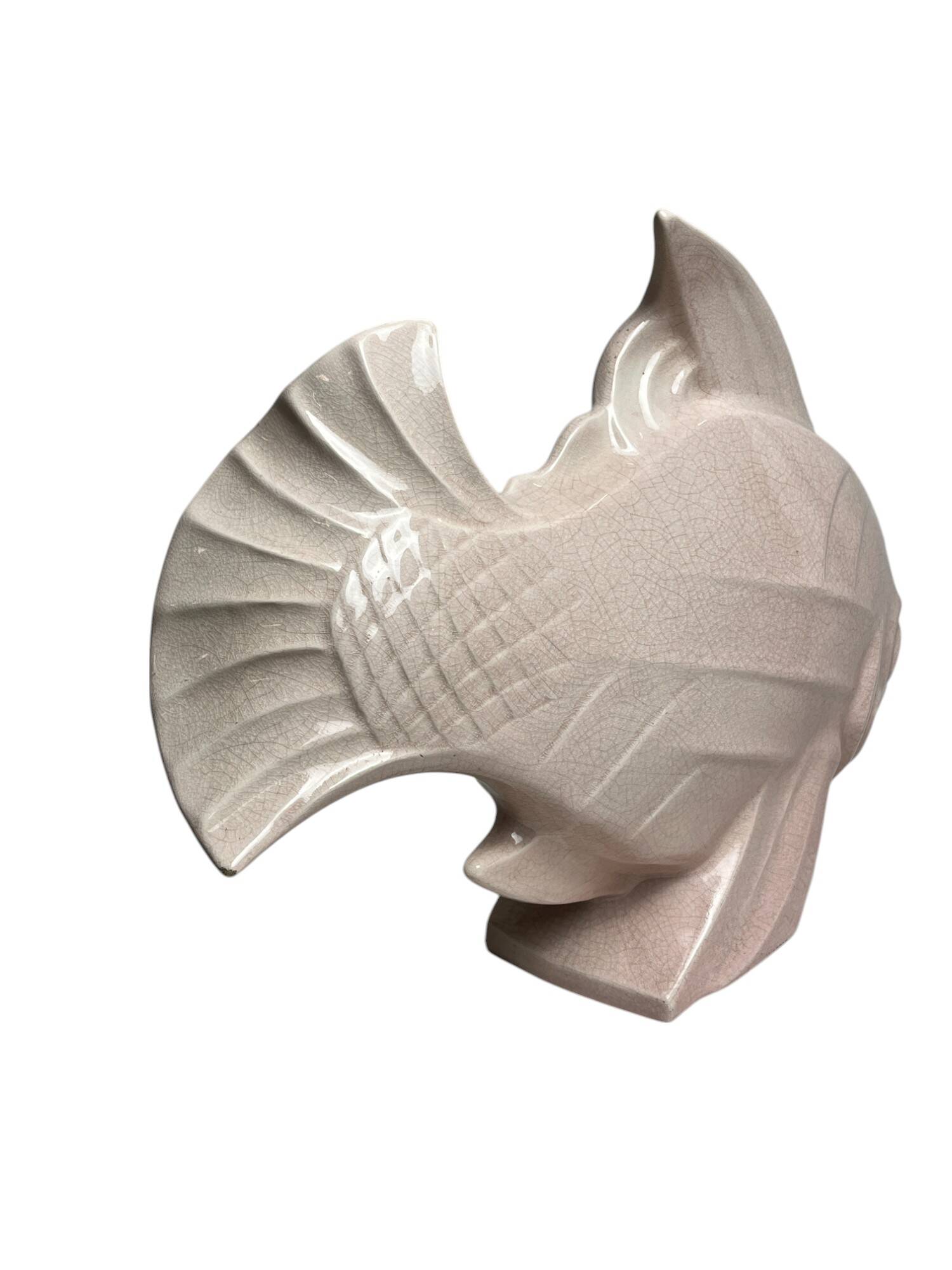 Le jan, large art deco cracked earthenware fish circa 1930