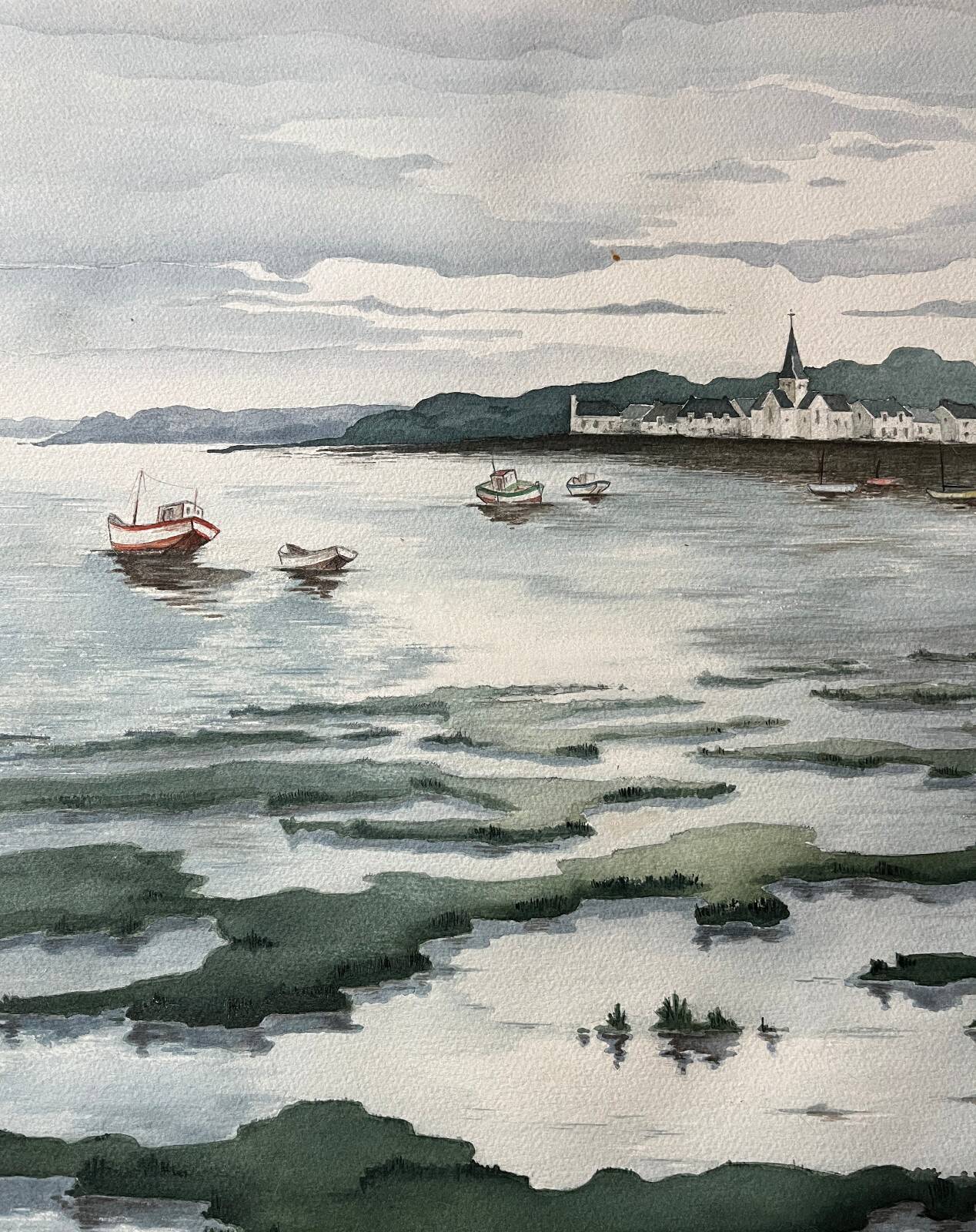 Large marine watercolour (Saint Gilles?) Brittany signed Lafitte