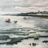 Large marine watercolour (Saint Gilles?) Brittany signed Lafitte