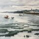 Large marine watercolour (Saint Gilles?) Brittany signed Lafitte