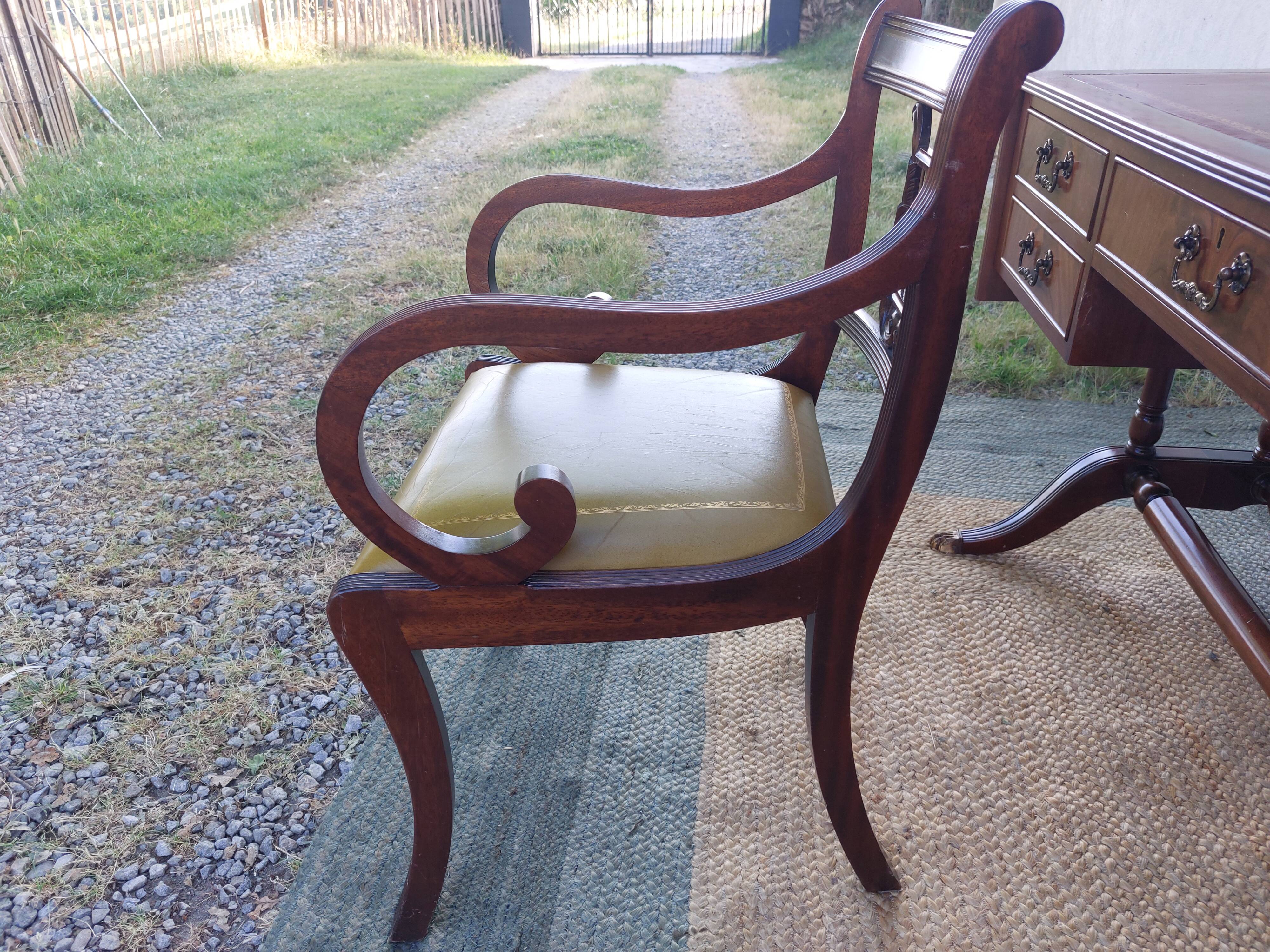 English desk and lyre chair, leather, extensions.