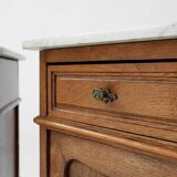 Pair of French Louis XV style nightstands in oak with Carrara marble top