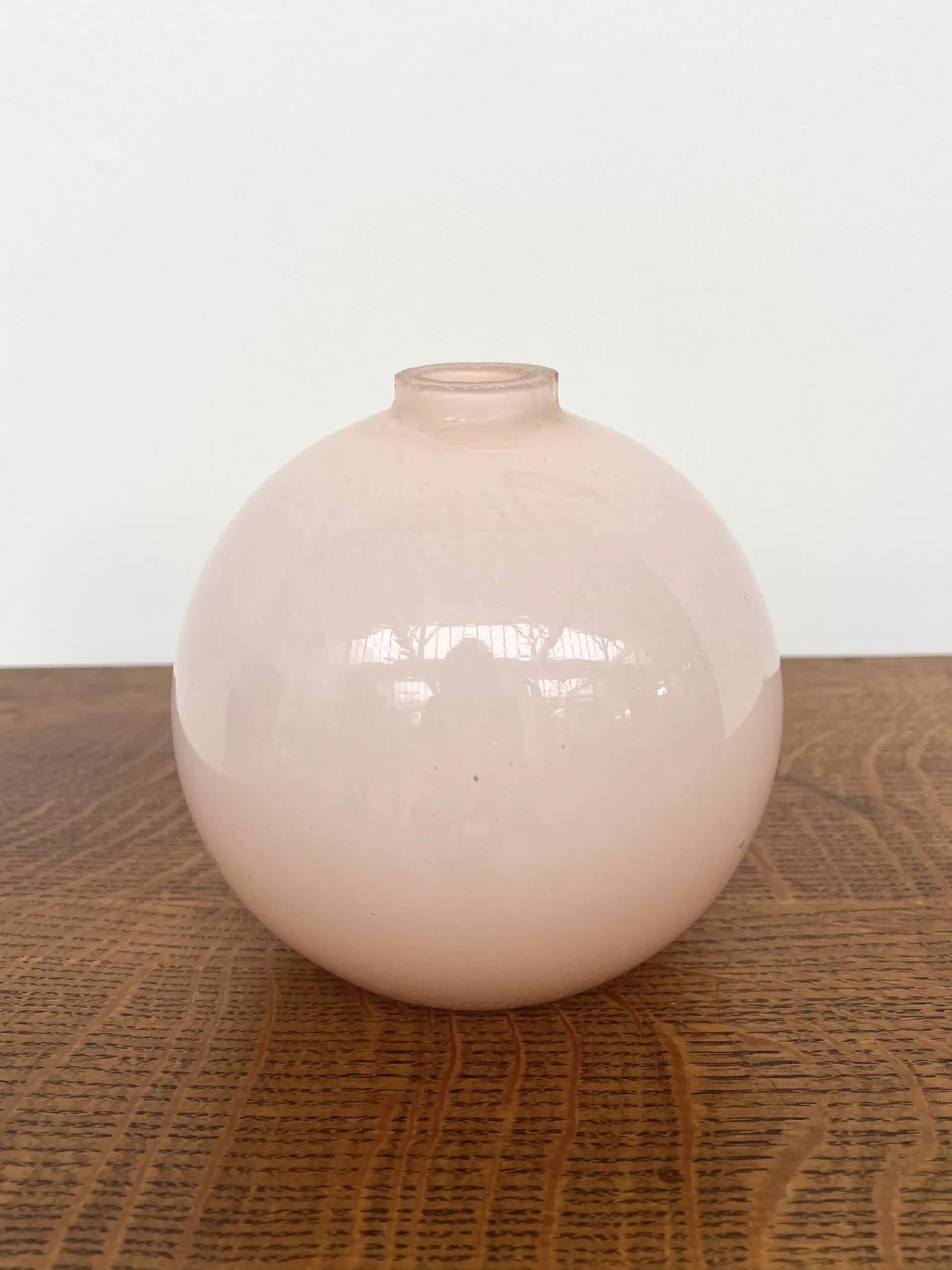 Antique pink opaline glass ball vase