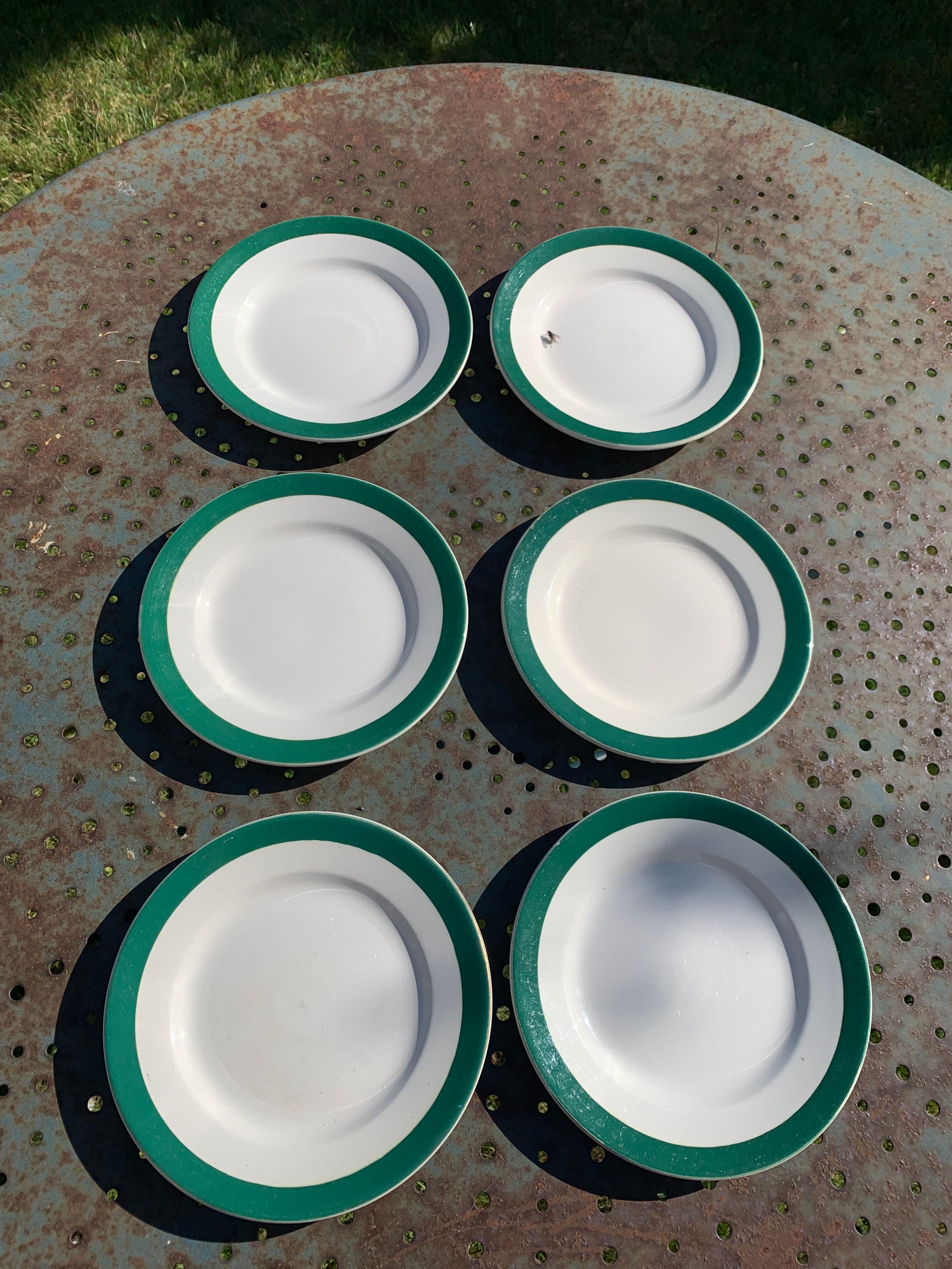 6 dessert plates in white earthenware and green edging Digoin Sarreguemines vintage