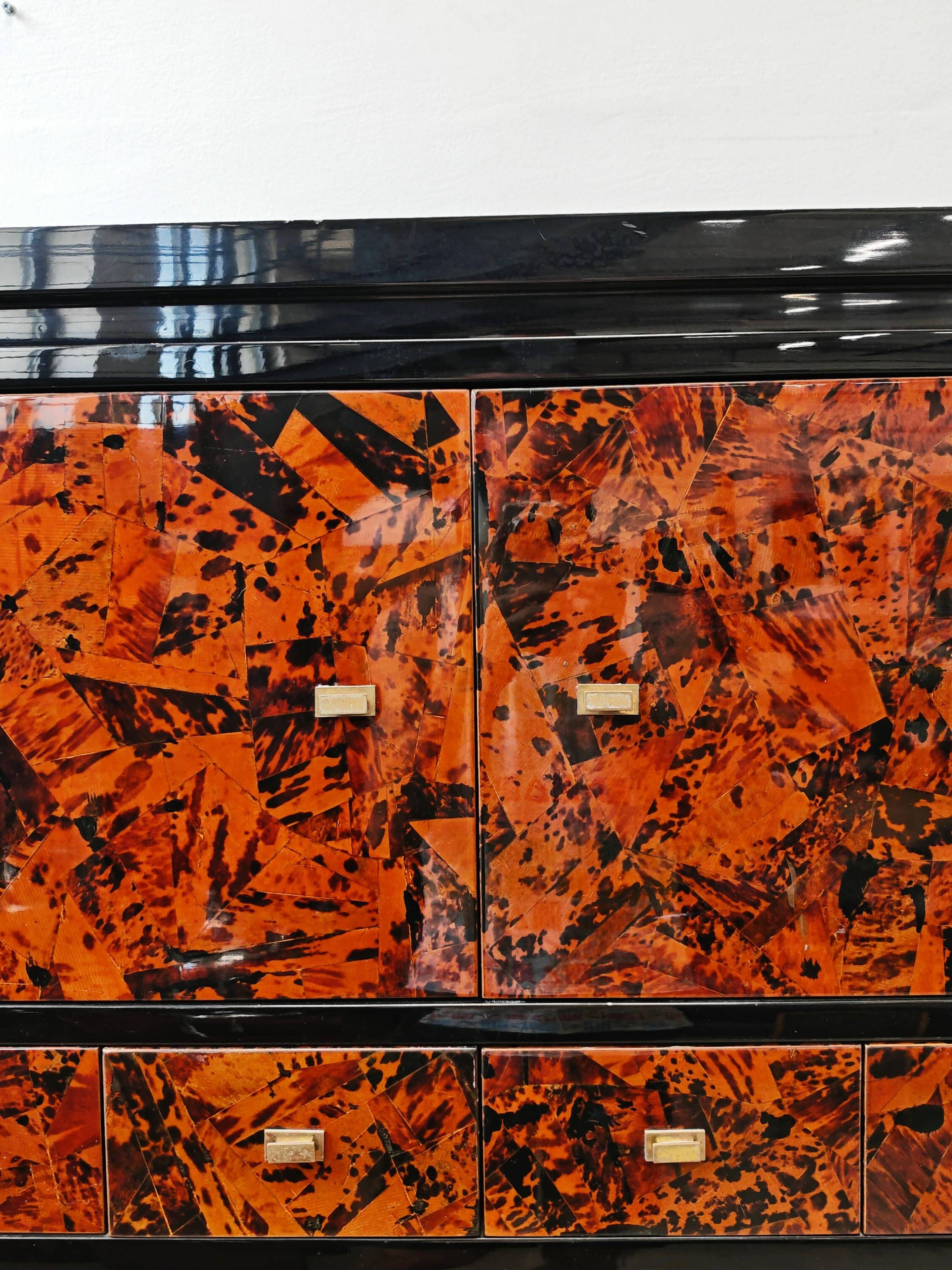 Mid Century Tall Boy or Secretary in tortoiseshell and lacquer by Ottini
