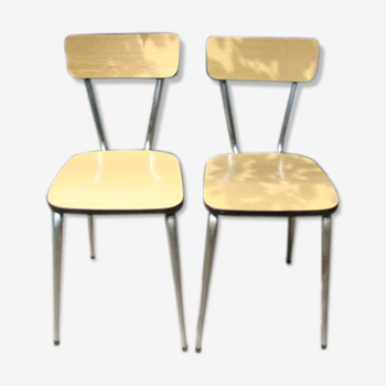 Pair of vintage yellow formica chairs 60