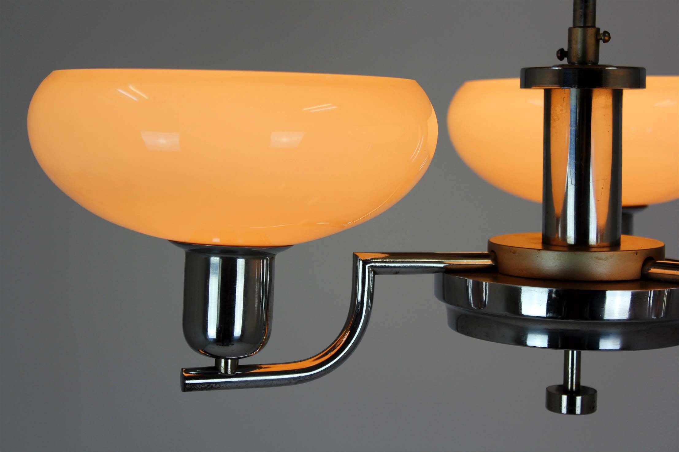 Lustre Art Déco Bauhaus chromé de Napako, ancienne Tchécoslovaquie, 1940