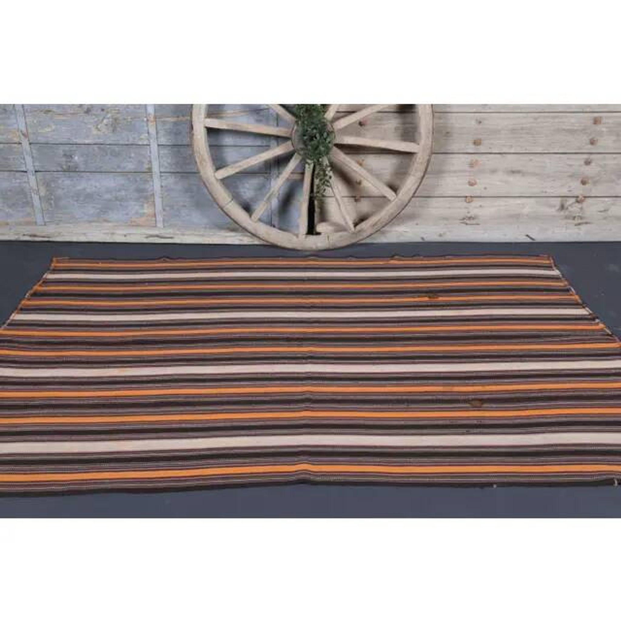Vintage Turkish Hand-Knotted Wool Cotton Brown Kilim Area Rug 167x255