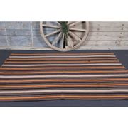Vintage Turkish Hand-Knotted Wool Cotton Brown Kilim Area Rug 167x255