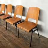 Series of 6 vintage chairs Baumann in beech design year 1950 1960