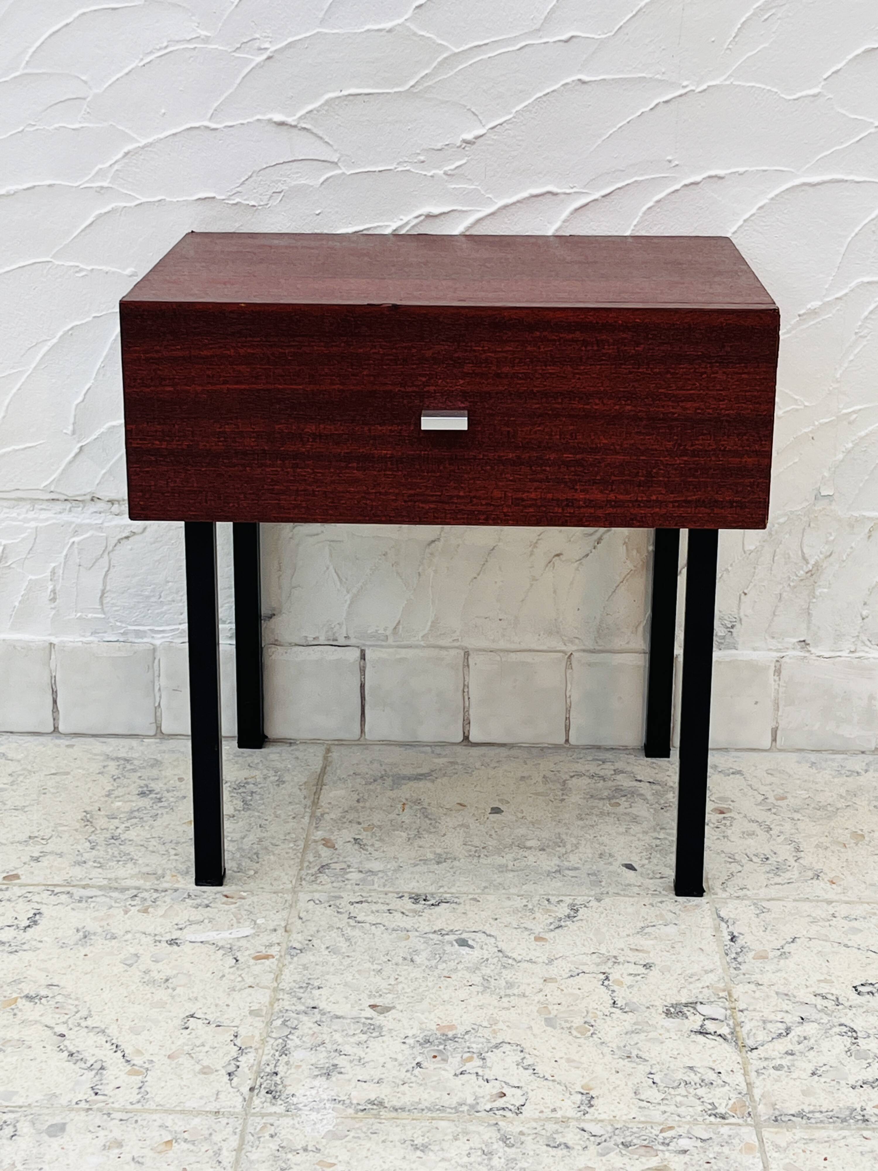 Vintage bedside table wood and metal from the 70s
