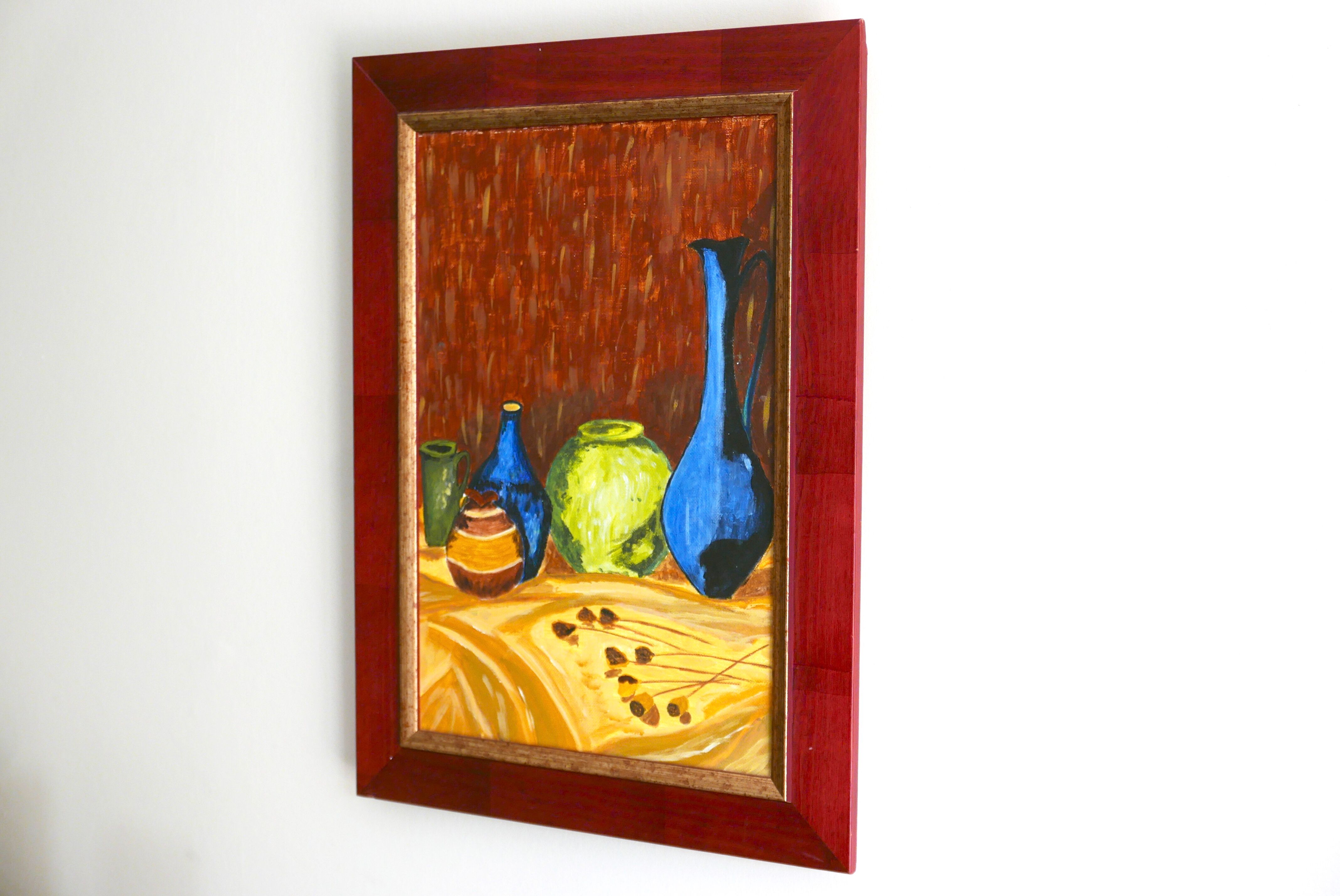 Painting, still life painting with vases, 70s