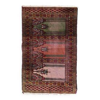 Tapis de prière vintage ouzbek Boukhara fait main en laine – 63 x 98 cm