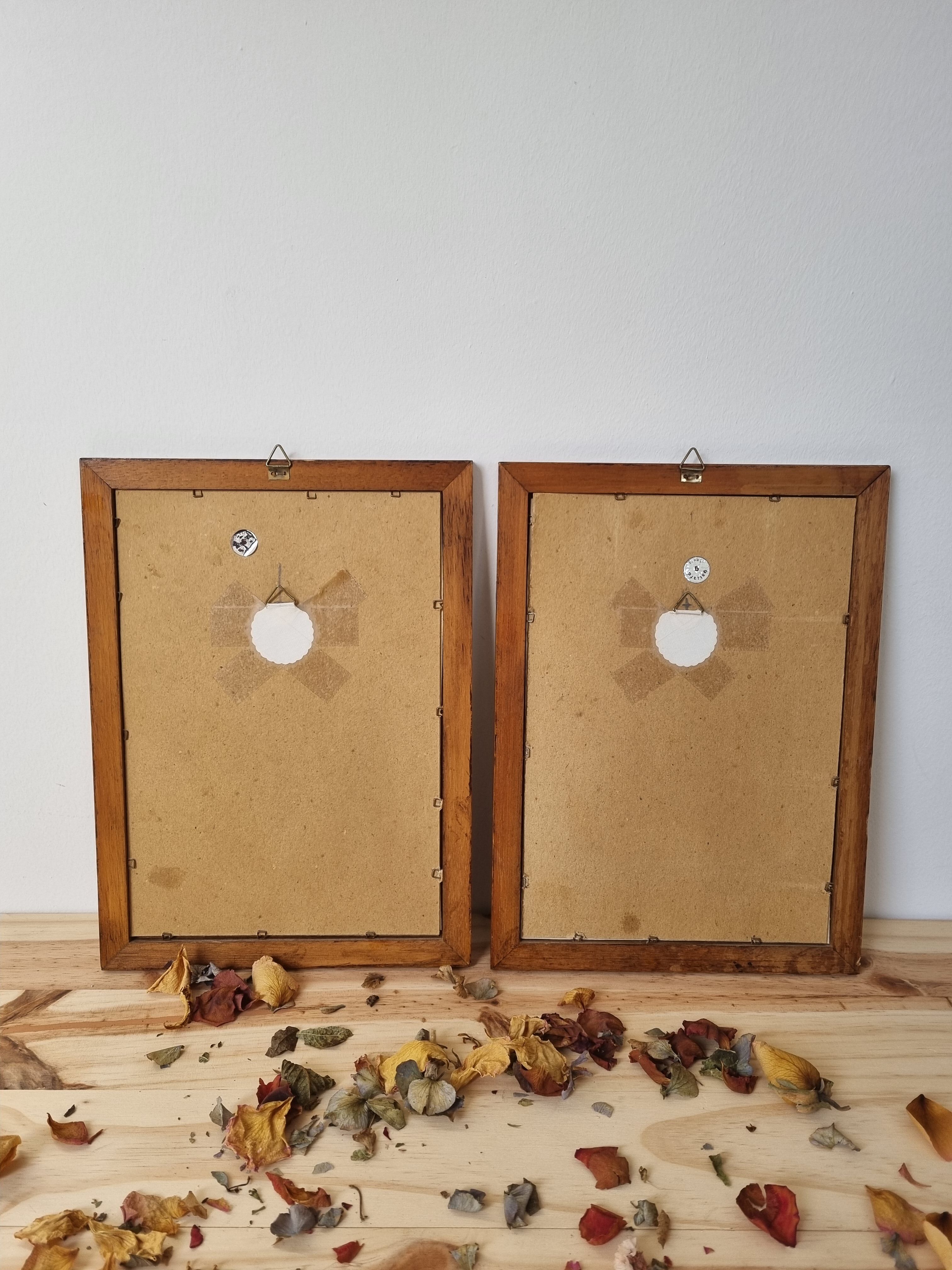 Pair of vintage frames watercolors flowers